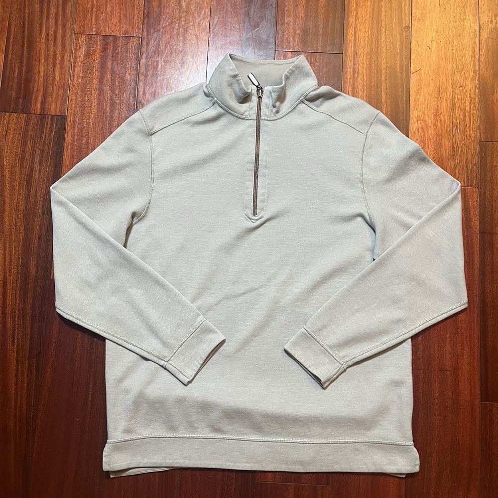 Tommy Bahama Shirt Mens Medium 1/4 Zip Pullover Gray Sweater Long Sleeve READ